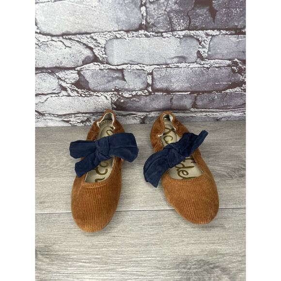 Sam Edelman Felicity Mustard Navy Bow Ballet Flats Shoes Big Kids Sz 3M US/34EU - Picture 3 of 16